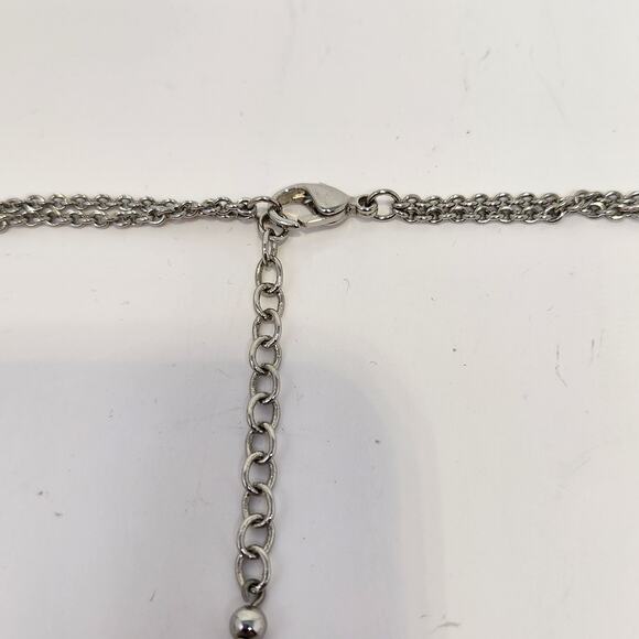 Geometric Shapes Double Chain Silver Tone Necklace Choker Round Square Oval - Picture 3 of 5